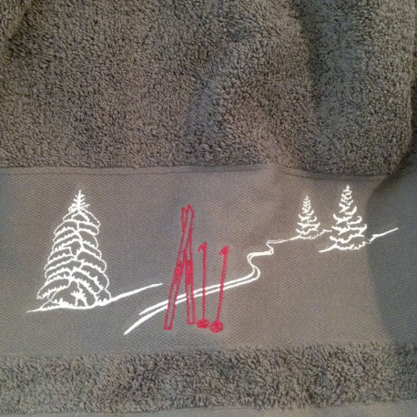 Drap de douche Gris Trace de Ski 70x140cm