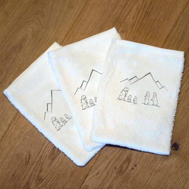White washcloths with marmots 6x8 in (Pack of 3)