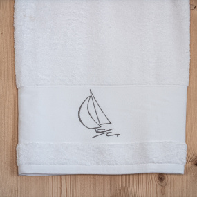 Shower towel with boat...