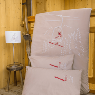 Taupe duvet cover with a chairlift