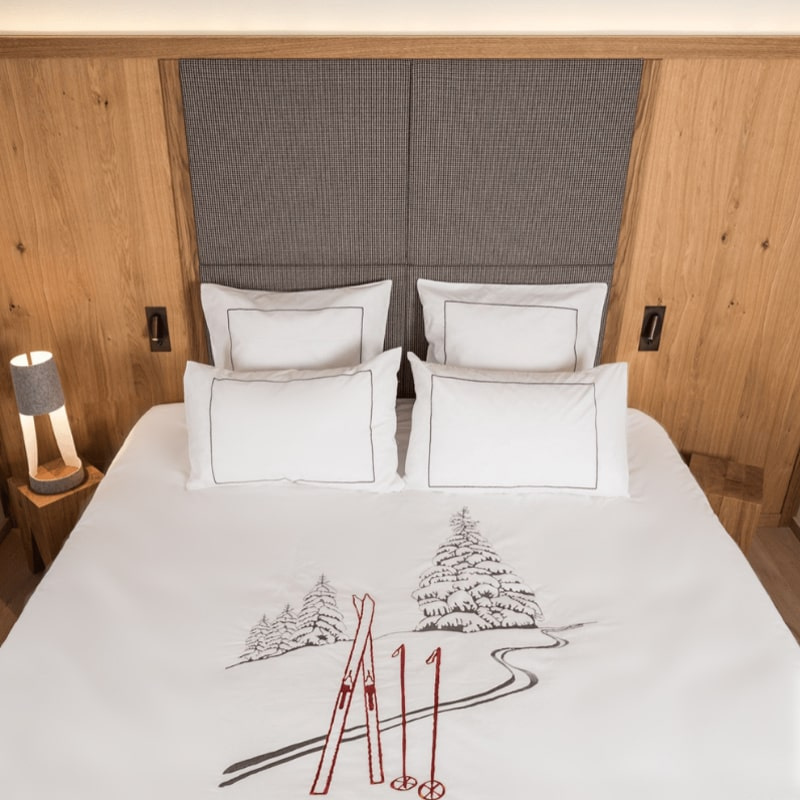 White duvet cover with ski marks