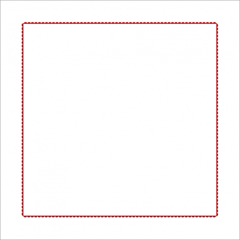 Square white cotton percale pillowcase embroidered with a red border.