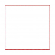 Square white cotton percale pillowcase embroidered with a red border.