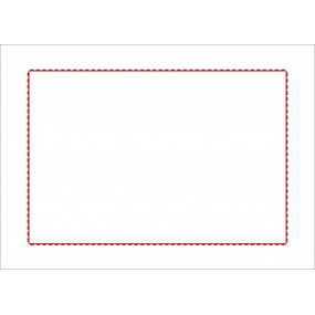 Rectangular white cotton percale pillowcase embroidered with a red border.