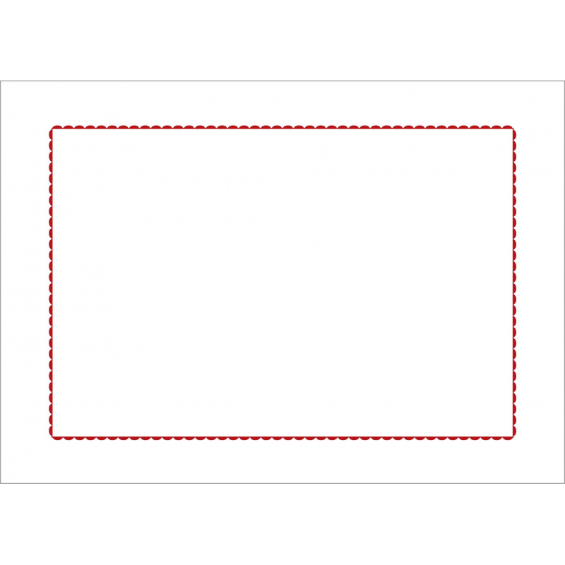 Rectangular white cotton percale pillowcase embroidered with a red border.
