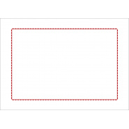 Rectangular white cotton percale pillowcase embroidered with a red border.