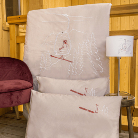 Taupe pillowcase with ski 26 x 26 in