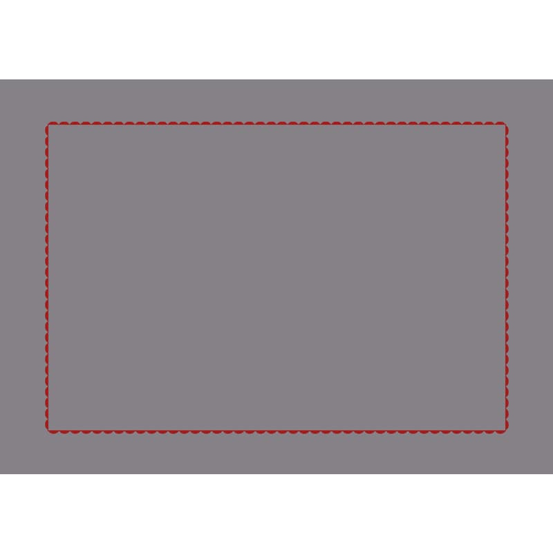 Gray cotton percale pillowcase embroidered with a red border.