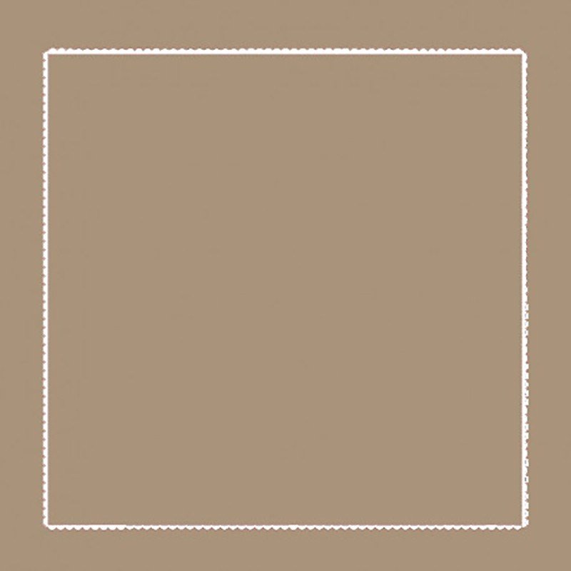 Square taupe cotton percale pillowcase embroidered with a white border.
