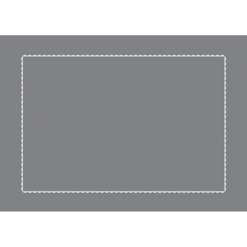 Funda de almohada rectangular de percal de algodón gris, bordada con un ribete blanco.
