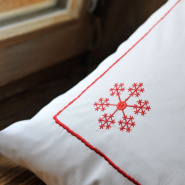 White pillowcase with red snowflake 26 x 26 in