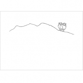 Rectangular mountain-themed white cotton percale pillowcase embroidered with a gray sheep motif.