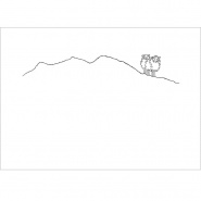 Rectangular mountain-themed white cotton percale pillowcase embroidered with a gray sheep motif.