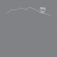 Square mountain-themed gray cotton percale pillowcase embroidered with a white sheep motif.