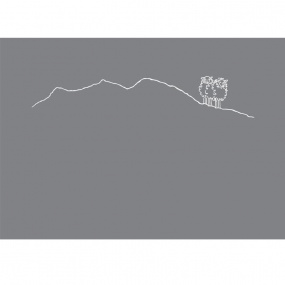 Rectangular mountain-themed gray cotton percale pillowcase embroidered with a white sheep motif.