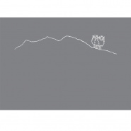 Rectangular mountain-themed gray cotton percale pillowcase embroidered with a white sheep motif.