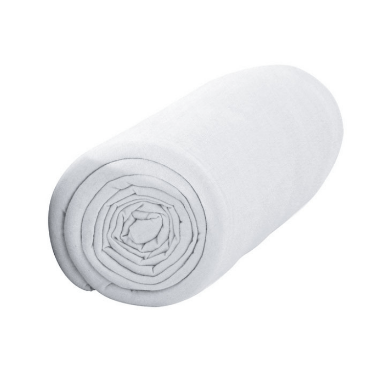 Sábana bajera blanca de percal de algodón.