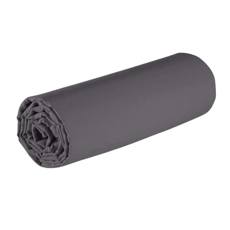Sábana bajera de percal de algodón gris liso.