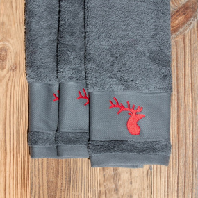 Grey guest towel with a deer 12x20 in (pack of 3)
