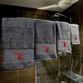 Grey bath towel with a deer 20 x 40 in