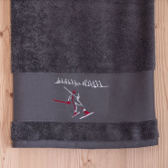 Grey shower towel with a skier 28x55 in