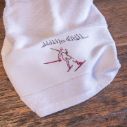 Toalla de ducha blanca -  Esquiador de fondo 70x140cm