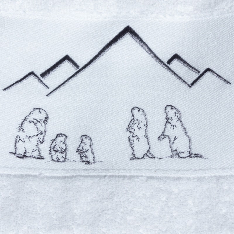 White shower towel with marmots 28x55 in