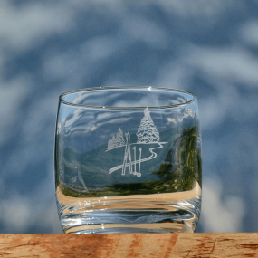 Glass water with ski marks...