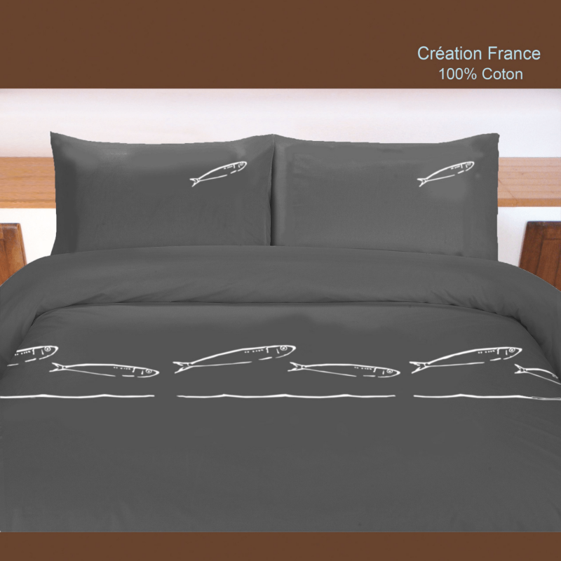 Housse de couette poisson grise - Housse de couette bord de mer