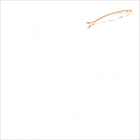White cotton percale pillowcase with sea-themed design, embroidered with an orange sardine.