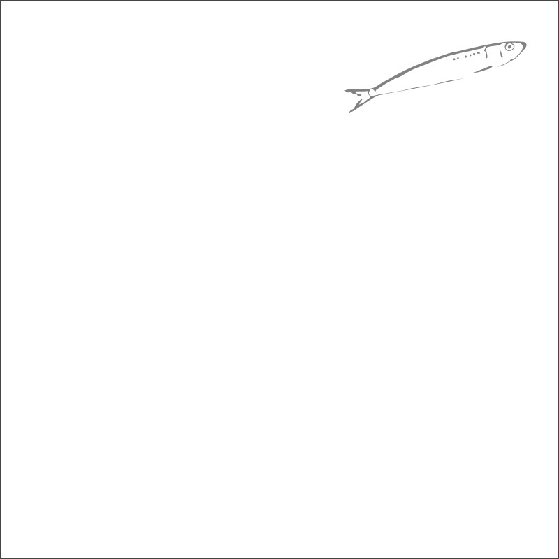 Square white cotton percale pillowcase with sea-themed design, embroidered with a grey fish motif.