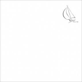 Square white cotton percale pillowcase with sea-themed design, embroidered with a grey sailboat.
