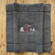 Grey Bath mat with a cable car 20 x 31 in
