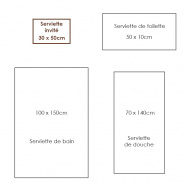 Schéma des différentes dimensions du linge de bain bateau gris.