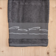 Grey shower towel with fish 28 x 55 in