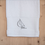 White bath sheet with a sailboat 40 x 60 in
