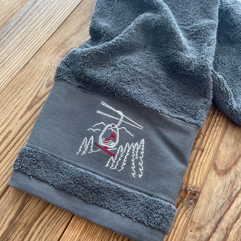 Grey shower towel with a chairlift 28x55 in