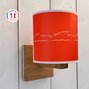 Lámpara de pared sardinas color naranja - soporte en madera
