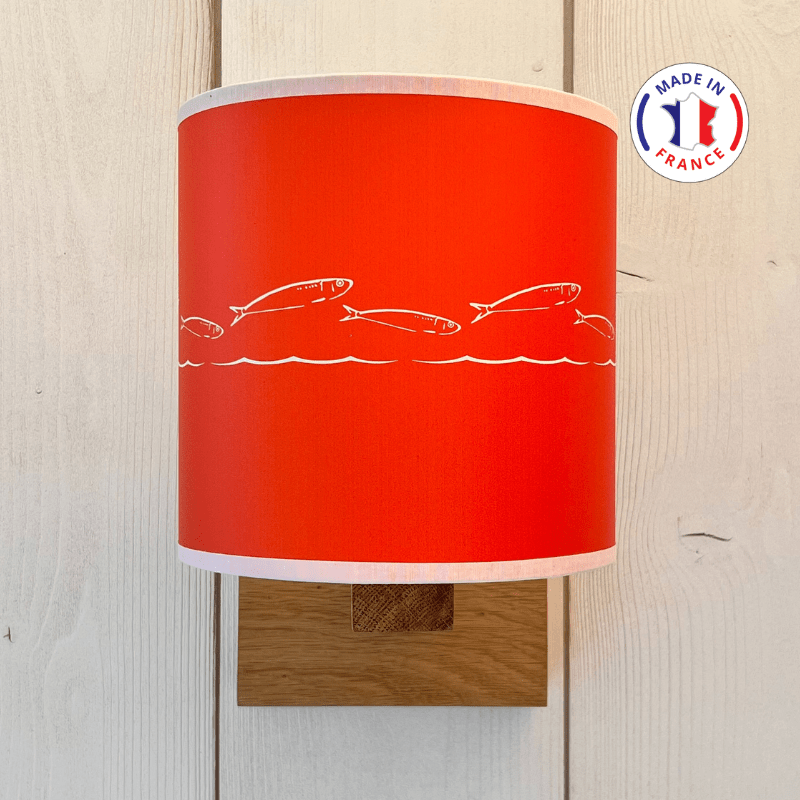 Lámpara de pared sardinas color naranja - soporte en madera