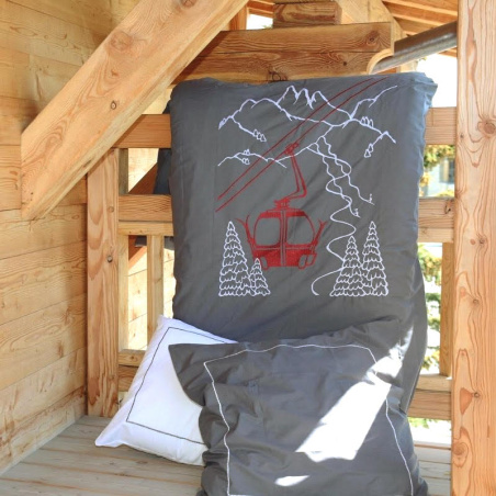 Housse de couette grise Télécabine déco chalet