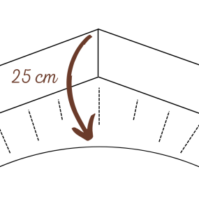 Esquema de la esquina de la sábana bajera blanca de 25 cm.