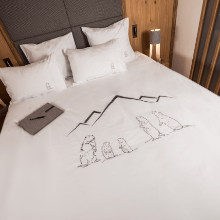 Housse de couette marmotte blanche déco montagne