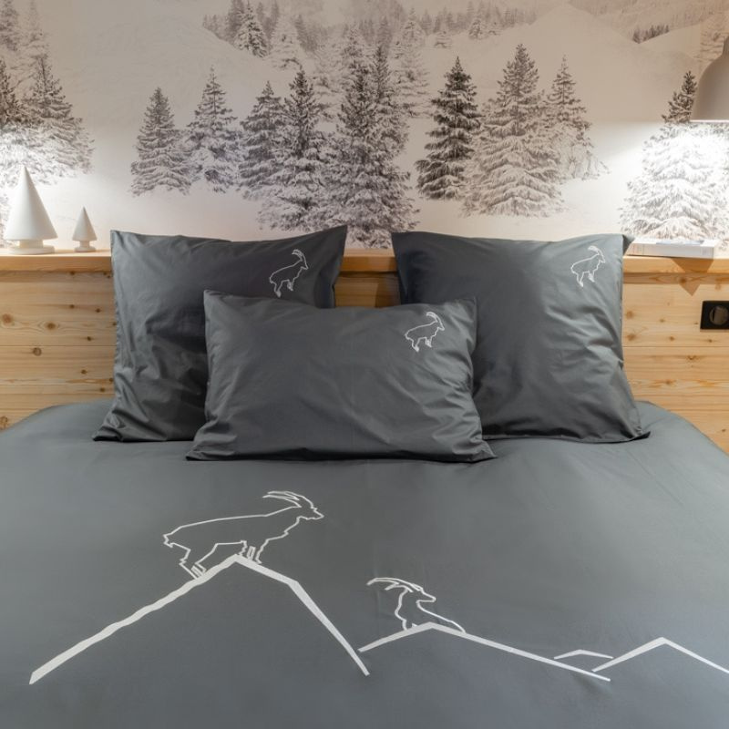 Housse de couette montagne bouquetin grise