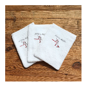 White washcloth with a skier 6x8 in (pack of 3)