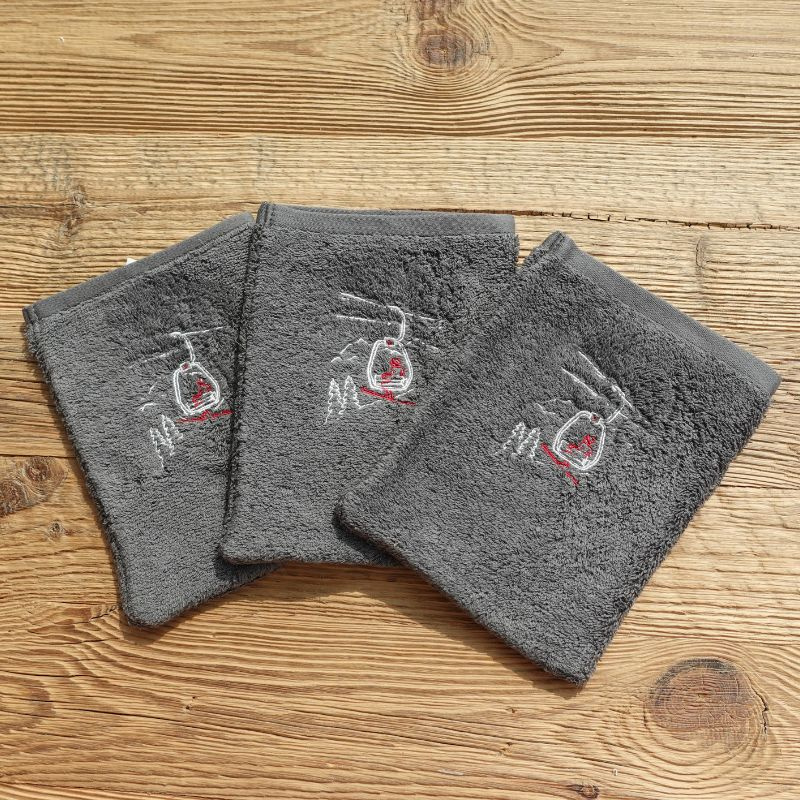 Grey washcloth with a chairlift 6x8 in (pack of 3)