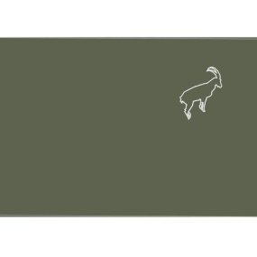 Rectangular mountain-style pillowcase in green cotton percale, embroidered with a white ibex motif.