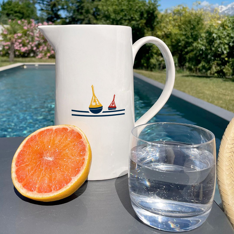 Seaside pitcher with a beacon pattern.