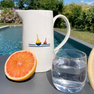 Seaside pitcher with a beacon pattern.