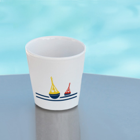 Tazza da caffè a tema mare con motivo boa da segnalazione.