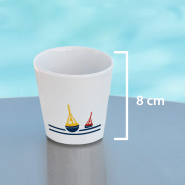 Dimensions of the seaside coffee cup with a beacon motif.